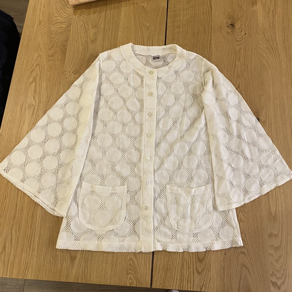 70’s Montgomery Ward VTG Lace polka dot cardigan Womens S Ivory Coquette Cottage